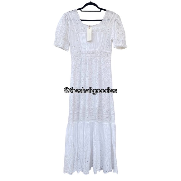LOVESHACKFANCY Helena Dress White Eyelet Embroidered Midi - Picture 6 of 10